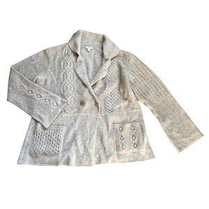 J. Jill Women's Cardigan Sweater Sz M Beige Cable Knit Double Buttons Collared